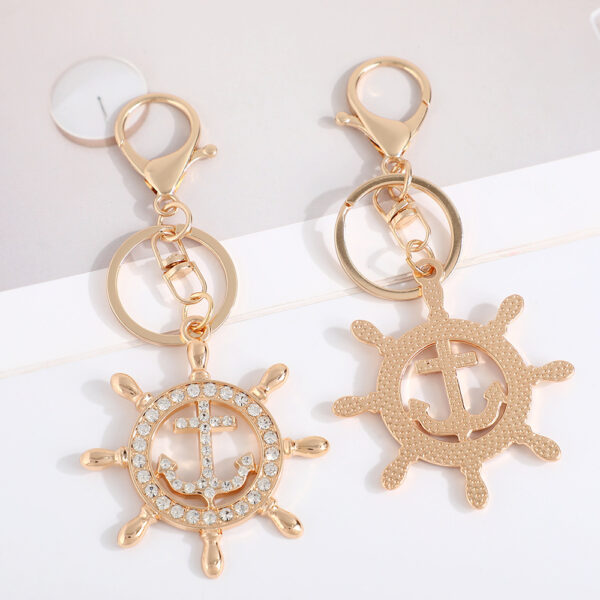 Wholesale Colored rudder, anchor, rhinestone, Metal Keychain