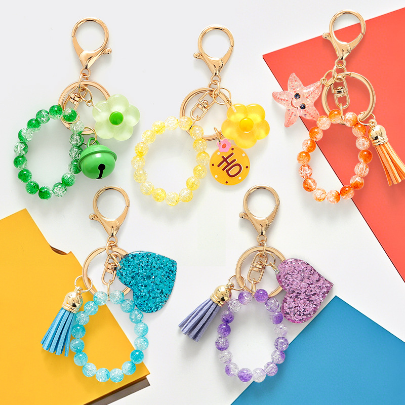 Wholesale Colored crystal bead bracelet keychain