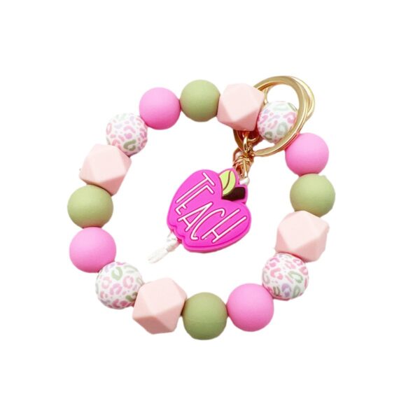 Wholesale Teachers' Day Apple TEACH Silicone Color Silicone Beads Keychain