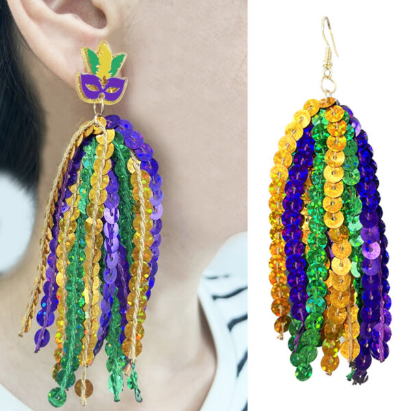 Wholesale Carnival Beads Sparkling Beads Tassel Feather Earrings