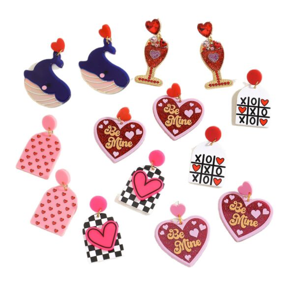Wholesale Valentine's Day Love Whale Wine Glass Letter Set with Diamond Acrylic Earrings