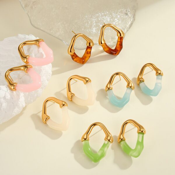 Wholesale Colored resin spliced stainless steel earrings