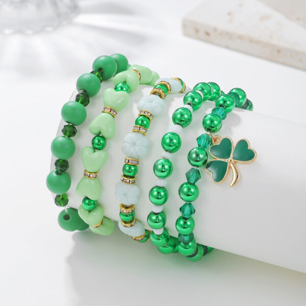 Wholesale St. Patrick's Day Green Lucky Clover Soft Ceramic Bracelet Set
