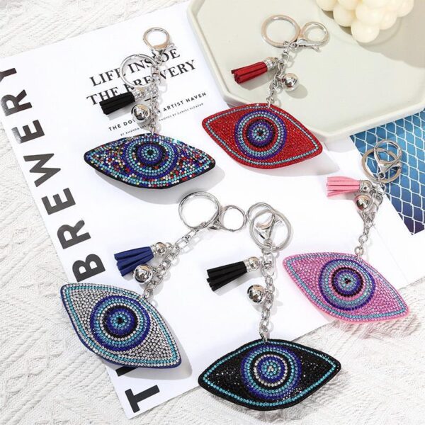 Wholesale velvet diamond devil evil eyes key chain small tassel