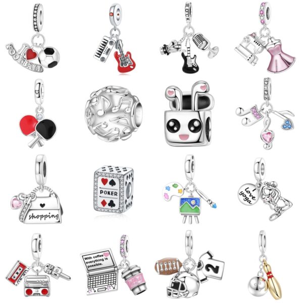Wholesale Music Sports Series Football Guitar Silver Plated Charms