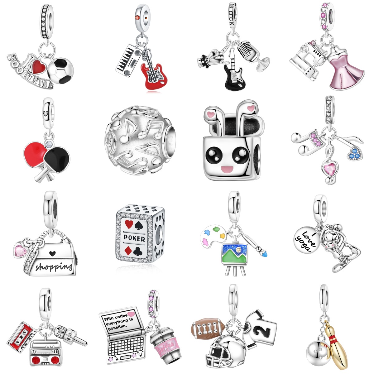 Wholesale Music Srts Series Football Guitar Sier Plated Charms