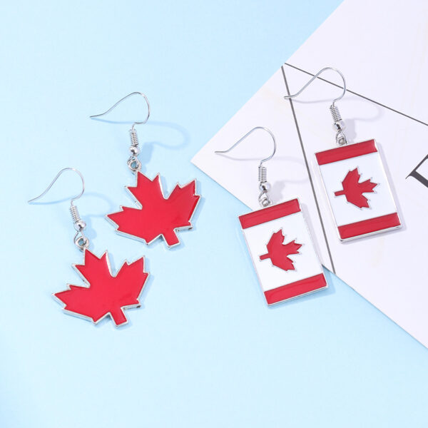 Wholesale New Canadian Flag Earrings Zinc Alloy Dripping Oil Red Maple Leaf Earrings