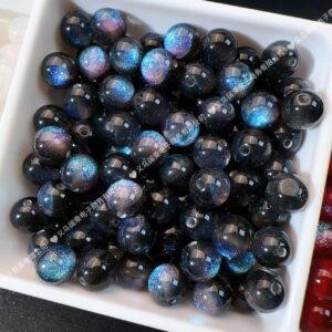 Wholesale 8/10/12mm Starry Sky Fine Glitter Cat's Eye Resin Beads Mermaid Princess Straight Hole Loose Beads DIY Beading Phone Necklace Round Beads