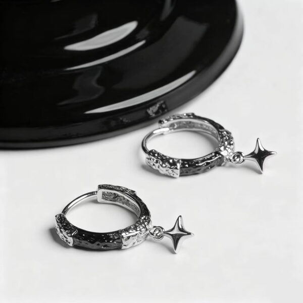 Wholesale Dark Style Textured Star Earrings, Gothic Non-Fading Niche Design, High-End Light Luxury Earrings for Women