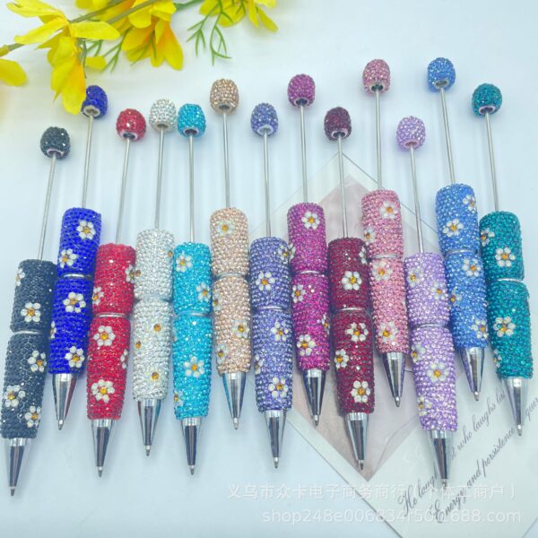 Wholesale Small Daisy Rotating Diamond-Encrusted Ballpoint DIY Fancy Beadable Pens