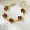 Wholesale Bohemian Classic Leopard Print and Five-Leaf Clover Charm Bracelet