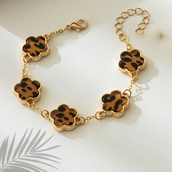 Wholesale Bohemian Classic Leopard Print and Five-Leaf Clover Charm Bracelet