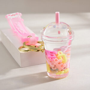 Letter Pink Color / Bear leather rope + maca pendant