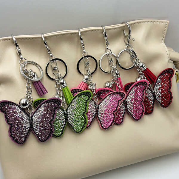 Wholesale Diamond-Studded Butterfly Keychain Fashion Tassel Bag Pendant
