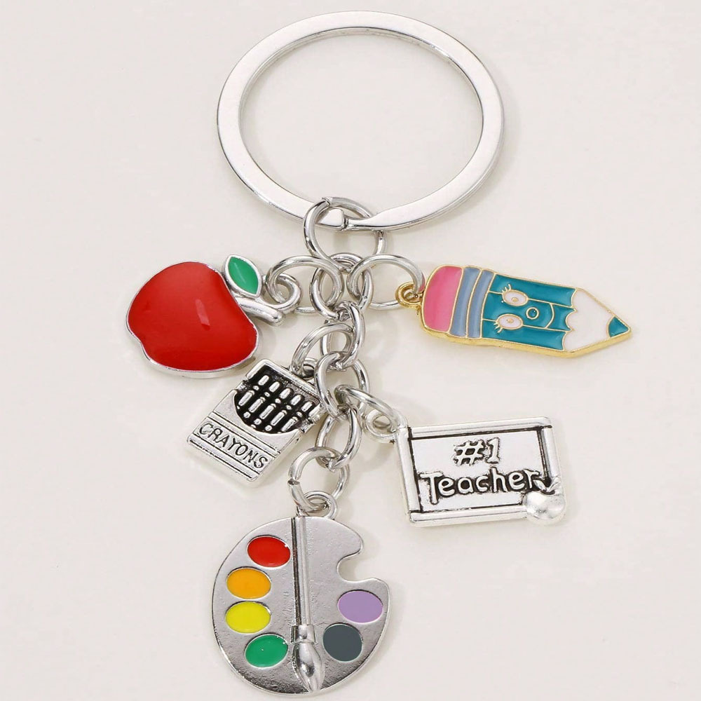 Wholesale Oil ipping Pencil Red Apple awing Board Keychain Five-section Chain