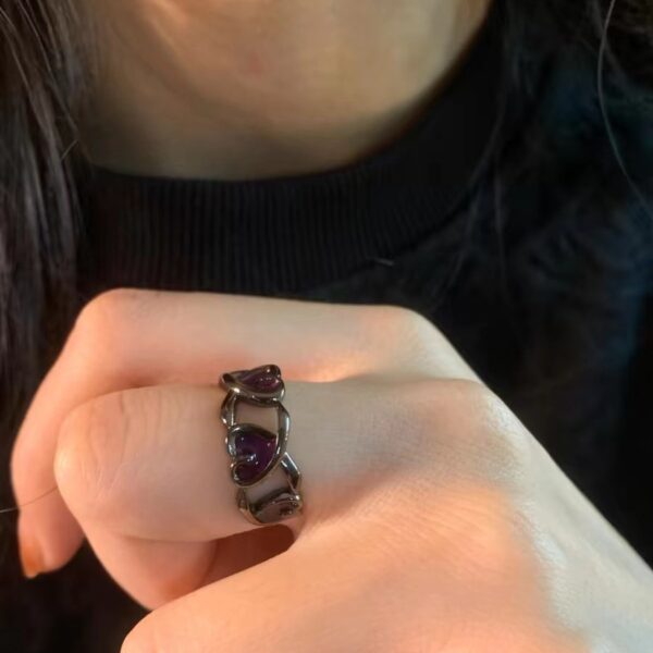 Wholesale Love Zircon Gun Black Open Adjustable Ring