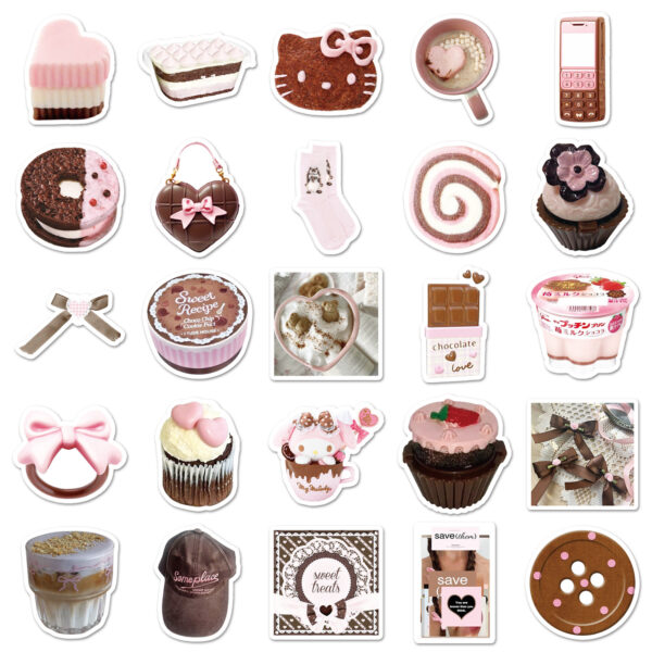 O1CN011zKlXM1kMugpnhzMA_2208066194670-0-cib Wholesale 50 Pink and Brown Ins Style Graffiti Stickers, Small Fresh Chocolate Girl Heart Dessert Decoration Mobile Phone Water Cup Stickers