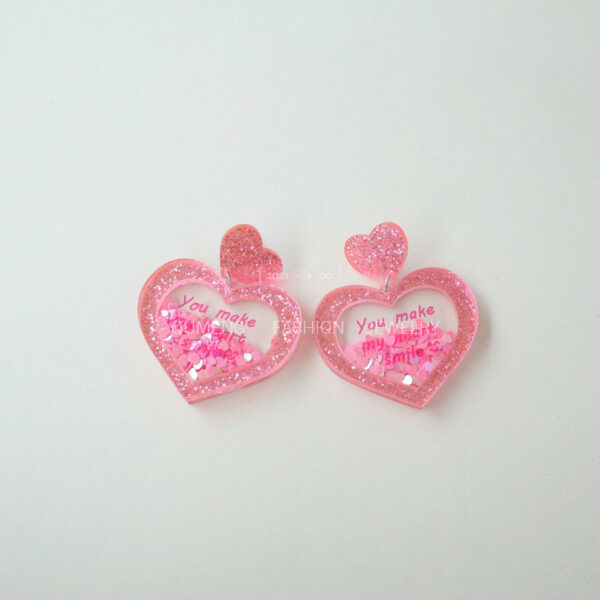 Wholesale Valentine's Day Love Earrings Acrylic Stereo Sequins quicksand Peach Heart Earrings