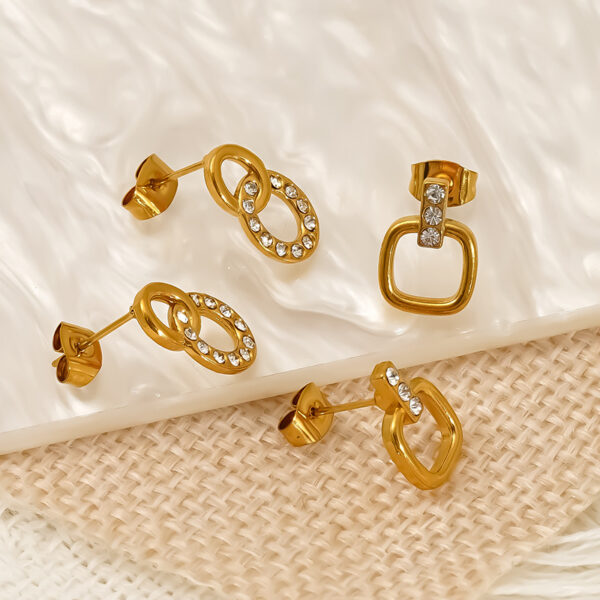 Wholesale Titanium steel niche inlaid zircon geometric stud earrings