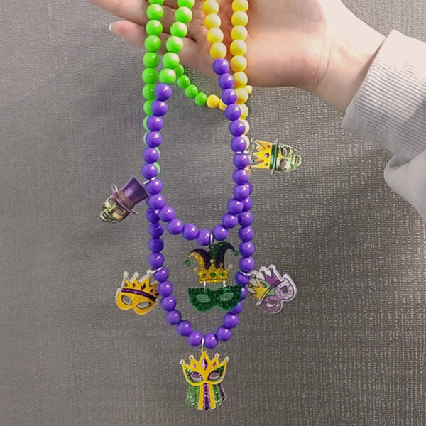 O1CN0123COnE1T3MMHIksvO_2677772326-0-cib Wholesale Carnival Colorfulful Beaded Mask Tassel Acrylic Pendant Necklace
