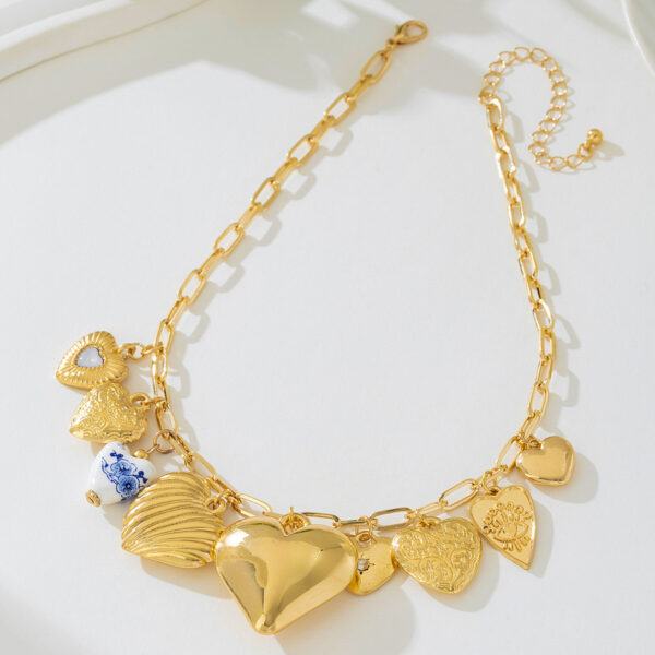 Wholesale Vintage multi-element metal tassel heart-shaped necklace