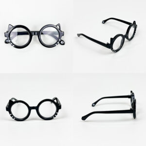 Cat-shaped glasses, black frame with transparent lenses