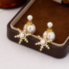 Wholesale Christmas Snowflake Pearl Silver Needle Earrings