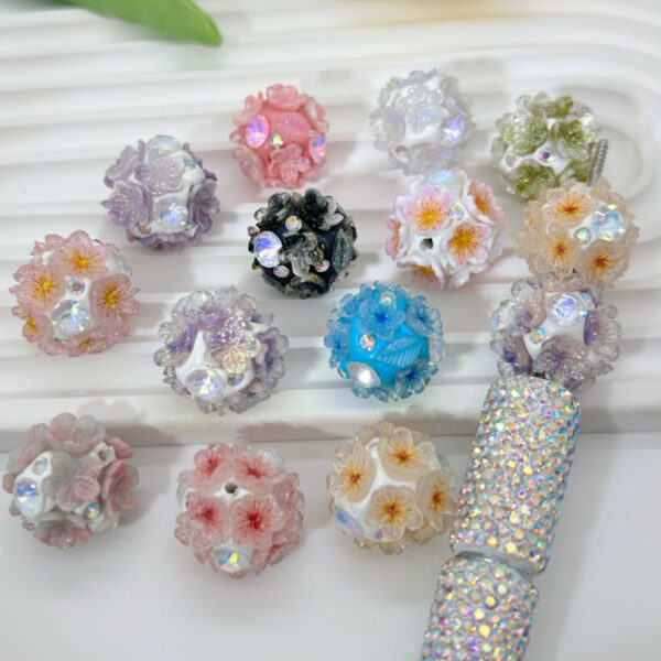 Wholesale 20pcs with diamond five petal flower diamond ball beads