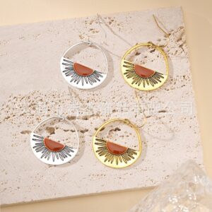 Wholesale Western style geometric semi-circular two-color sun earrings