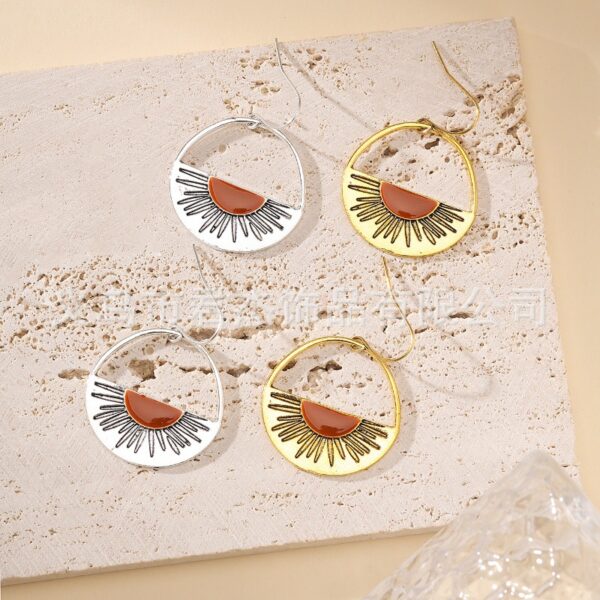 Wholesale Western style geometric semi-circular two-color sun earrings
