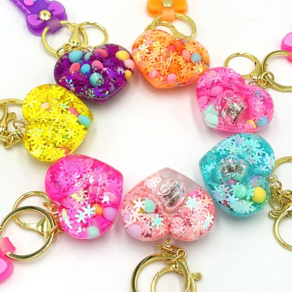 Wholesale Acrylic Light-Up Heart Glitter Keychain