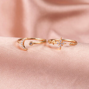 04 star and moon open ring gold (1 pair) 4998+4999