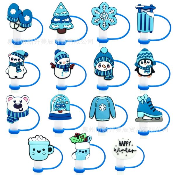 Wholesale 10pcs Winter Series Straw Cap Straw Sleeve Straw Tube Cap