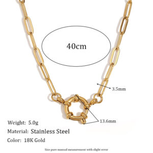 Paper clip chain spring buckle pendant necklace-Gold