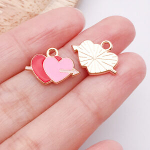 1 red-pink oil dripping double love heart with one arrow piercing the heart 12x17x1mm-0.8g-25206