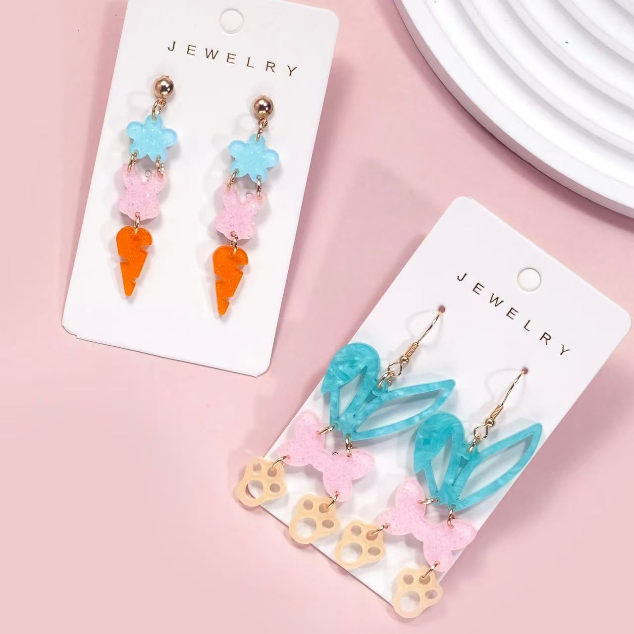 Wholesale Easter colorful bunny patchwork acrylic earrings