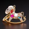 Wholesale Zodiac Diamond-Encrusted Small Wooden Horse Car Keychain for Women, Creative Bag Pendant, Metal Horse Key Ring, Business Gift