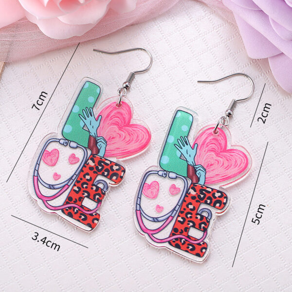 Wholesale LOVE Stethoscope Heart Leopard Print Pendant Earrings