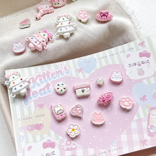 Wholesale [Strawberry White Chocolate] Pink and White Cute Heart DIY Handmade Alloy Beads Loose Beads