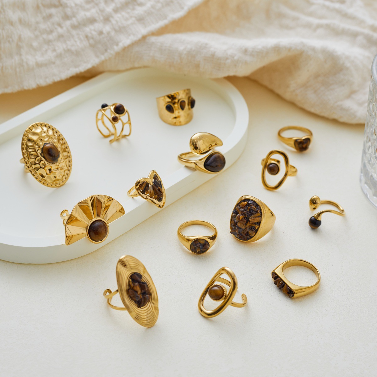 Wholesale Stainless steel ring with tiger's eye setting