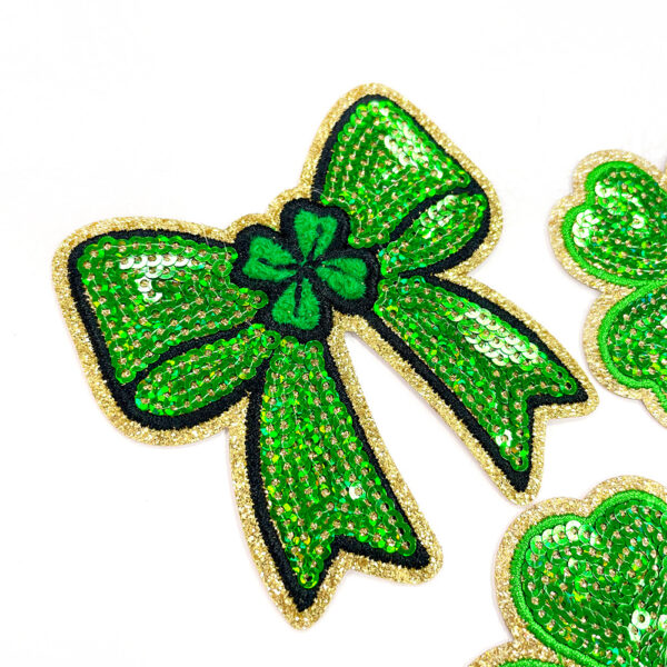 Wholesale Clover St. Patrick's Day 3 Bowknots Green Series Sequin Embroidery DIY Patches