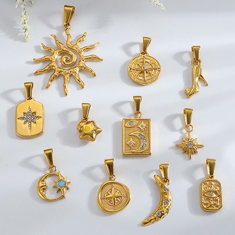 Wholesale Sun Star Moon Octagonal Star Geometric Stainless Steel Pendant