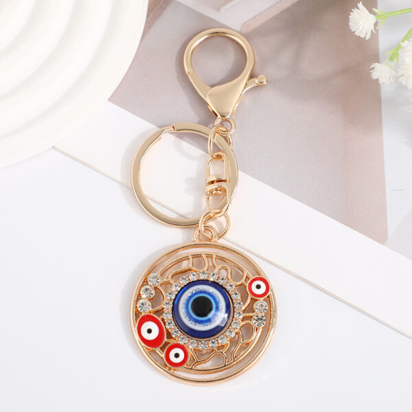 Wholesale Blue Devil's Eye with Water Diamond Metal Keychain