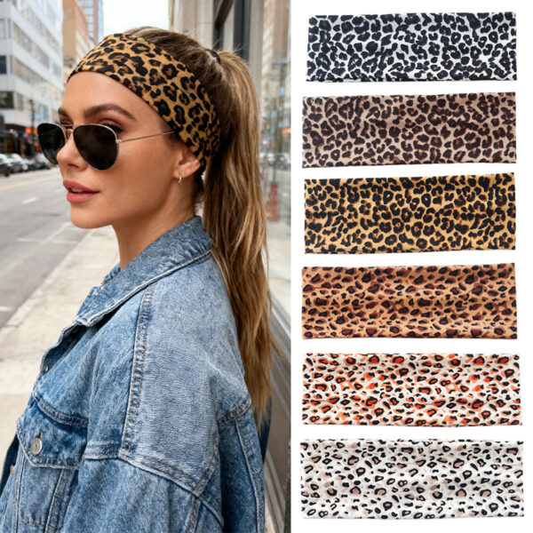 Wholesale High elasticity wide edge leopard print headband