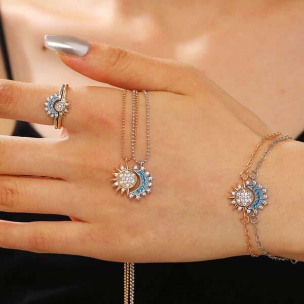 Wholesale Sun and Moon Tonghui Stacked Diamond Open Ring