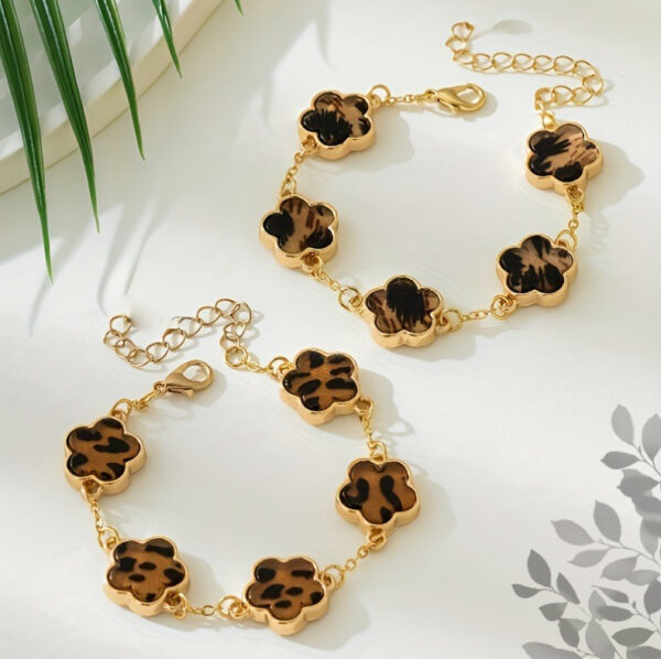 Wholesale Bohemian Classic Leopard Print and Five-Leaf Clover Charm Bracelet