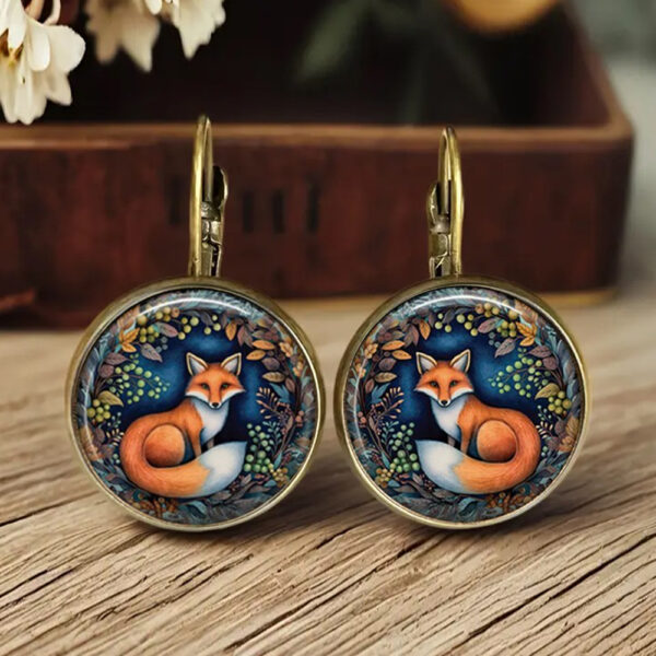 Wholesale Vintage Fox Cat Chicken Time Stone Cute Animal Earrings