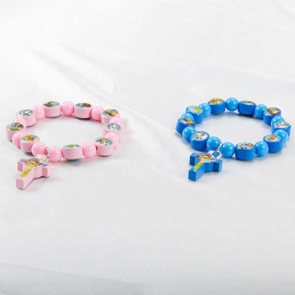 Wholesale Acrylic bracelet with pink and blue cross rosary