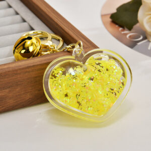 Lemon yellow / Light gold chain + luminous heart + bell