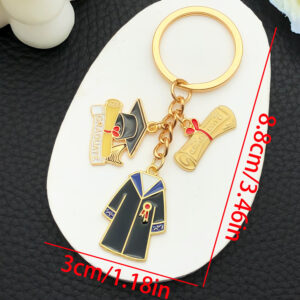 Er1246-oil dripping black graduation gown, graduation cap, graduation certificate keychain-10.5g [1 piece]